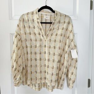 NWT Lou & Grey Metallic Windowpane Cotton Popover Blouse **Read Description**